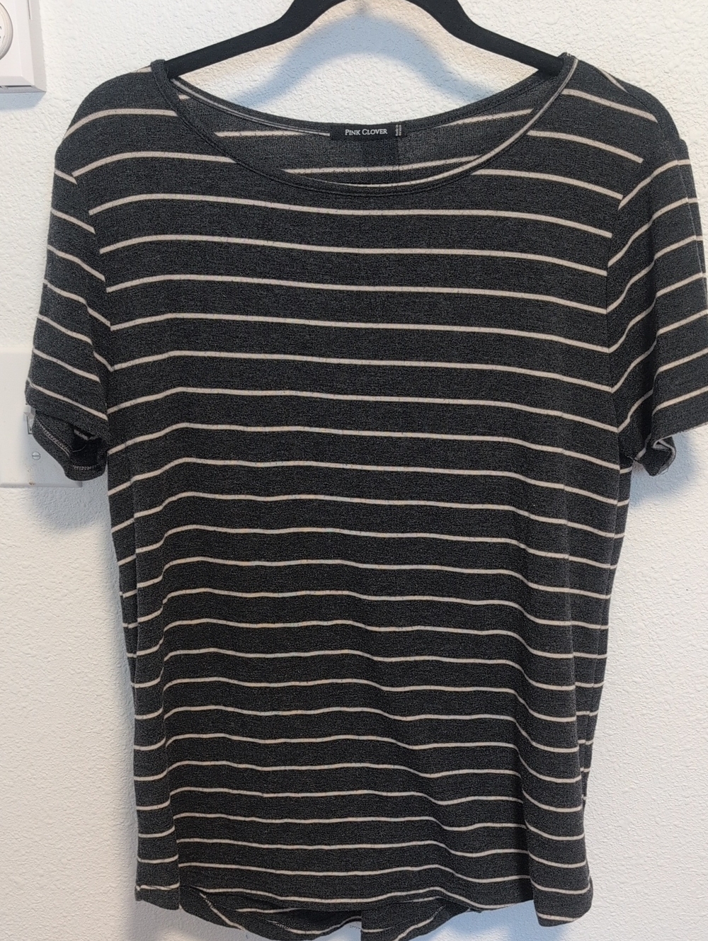 Pink Clover Stich Fix Gray and Cream Striped Short Sleeve Tee